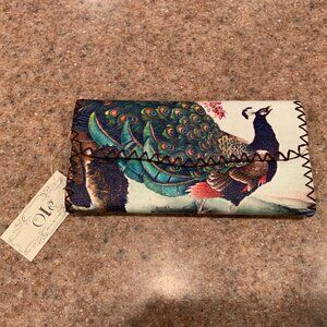 Ole Peacock snap close fold over wallet NWT
